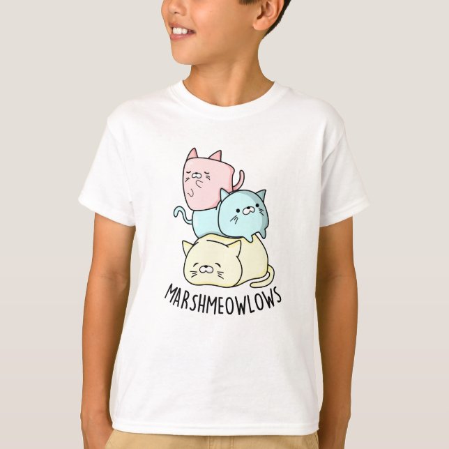 Camiseta Marsh-meow Engraçado Cat Marshmallow Pun (Frente)