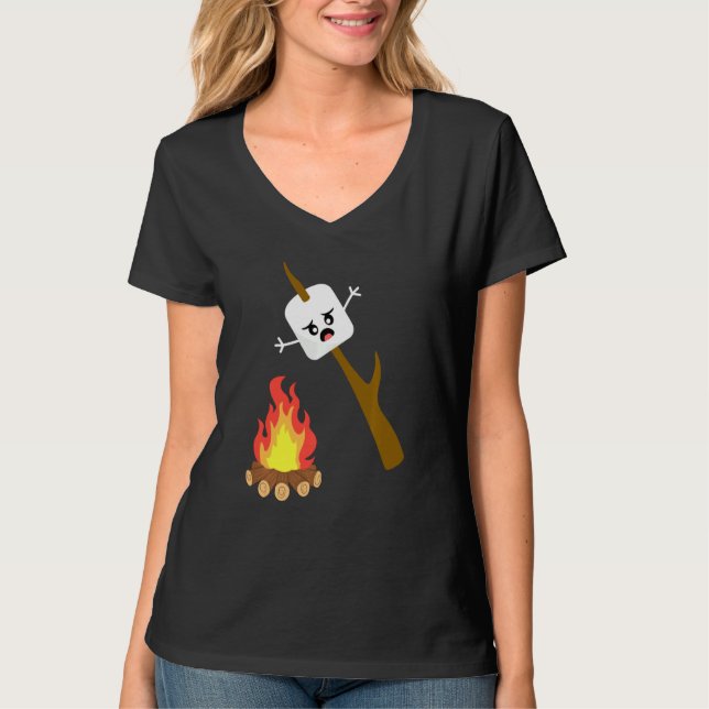 Camiseta Marshmallow Mulheres Camping Camfire Tee (Frente)