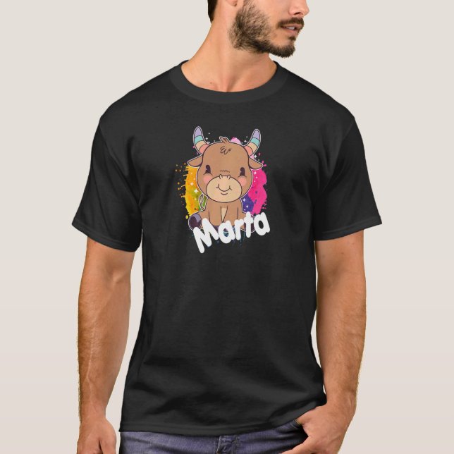 Camiseta MARTA Belo nome de garota com adorável vaca (Frente)