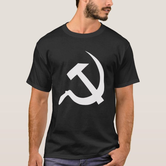Camiseta Martelo branco & foice do estilo clássico no preto (Frente)