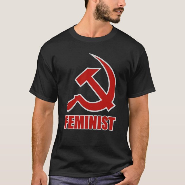 Camiseta Martelo & foice feministas vermelhos & cinzentos (Frente)