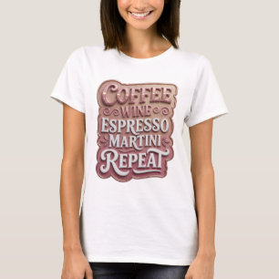 CAMISETA MARTINI REPETIDO DE CAFÉ COM VINHO ROSA ICÔNICO