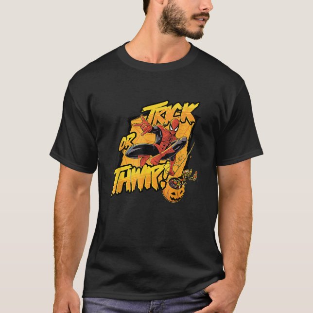 Camiseta Marvel Classic Halloween Spider Man Trick Or Thwip (Frente)