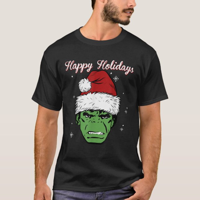 Camiseta Marvel Hulk Santa Hat Feliz Feriados Retrato Chri (Frente)