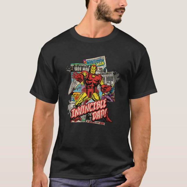 Camiseta Marvel Iron Man Invencível Pai Comic do Dia dos Pa (Frente)