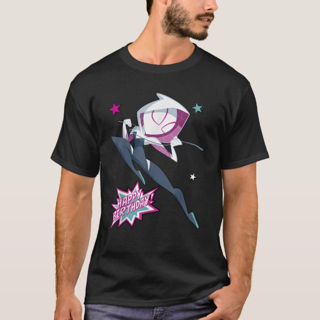 Camiseta Marvel Spider Man Spider Gwen Happy Birthday Portr (Frente)