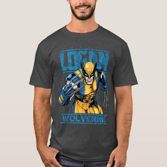 Camiseta Marvel Wolverine Classic Logan Retro Comic Logo gi (Frente)