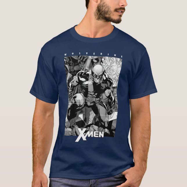 Camiseta Marvel XMen Wolverine Black White Comic Panel frie (Frente)