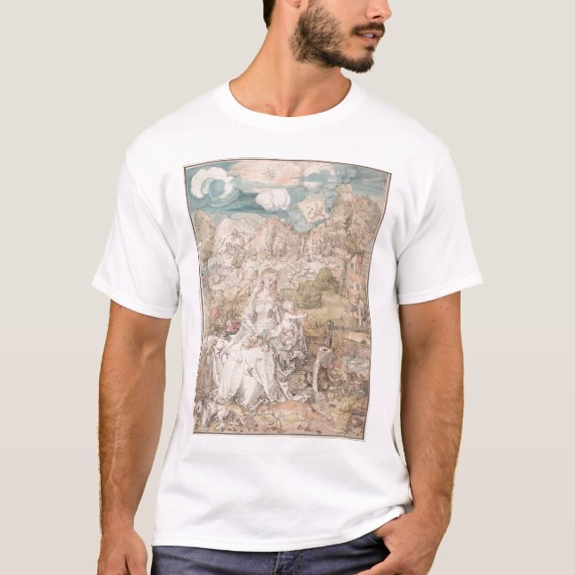 Camiseta Mary entre uma multidão de animais por Durer (Frente)