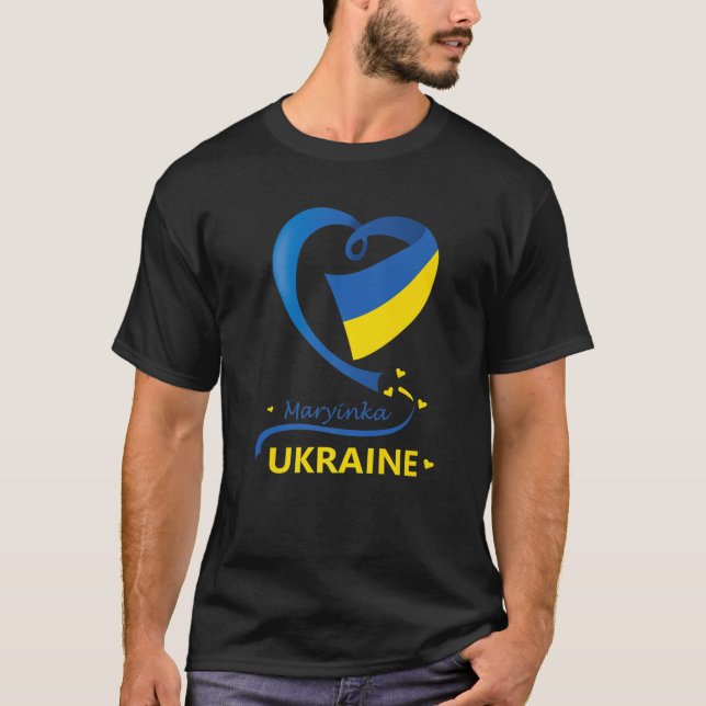 Camiseta Maryinka Ucrânia Bandeira Nacional Cardíaca Emblem (Frente)