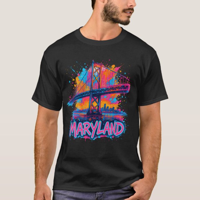 Camiseta Maryland Bridge Watercolor Urban Souvenir Art (Frente)