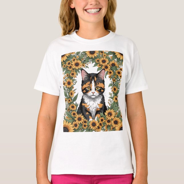 Camiseta Maryland Calico Cat And Black Eyed Susan Flowers (Frente)