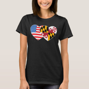 Camiseta Maryland e EUA Flag Twin Heart para Maryland Amer