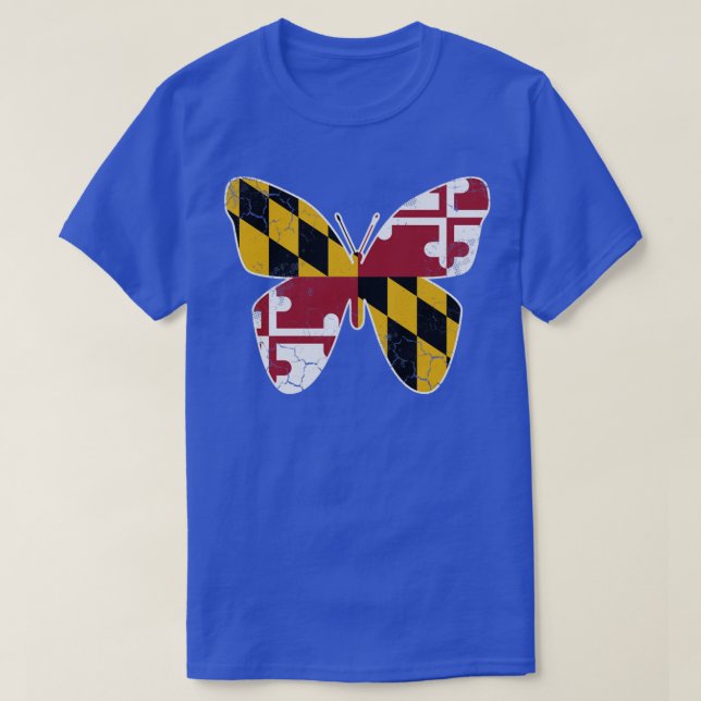 Camiseta Maryland Flag Butterfly Art Vintage (Frente do Design)