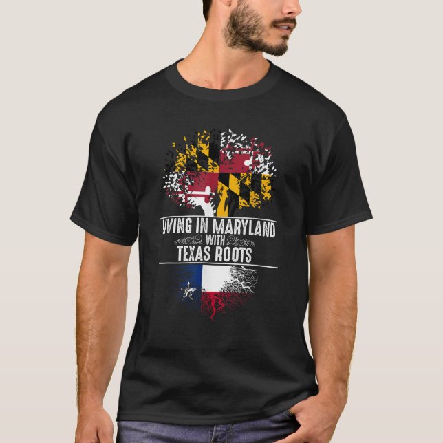 Camiseta Maryland Home Texas Roots State Tree Flag Shirt Lo (Frente)