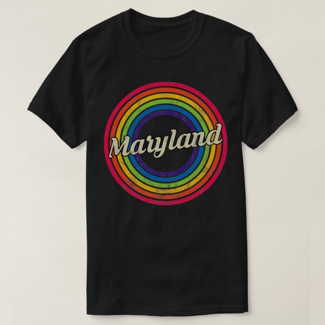 Camiseta Maryland Retro Rainbow Estilo Desvanecido (Frente do Design)