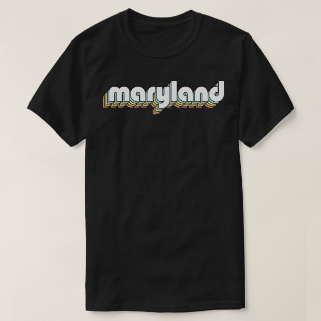 Camiseta Maryland Retro Rainbow Tipografia Estilo Desvaneci (Frente do Design)