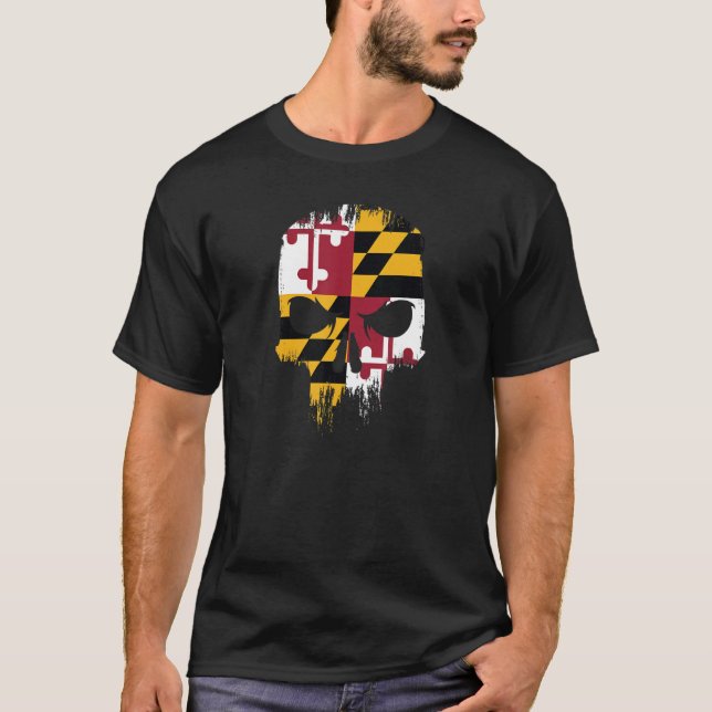 Camiseta Maryland State Flag Skull MD State Pride Grunge Sk (Frente)