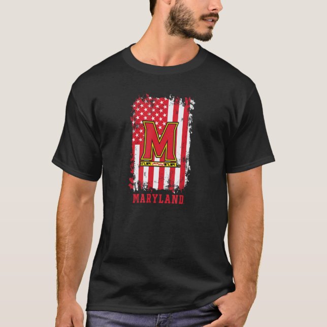 Camiseta Maryland Terrapins Patriotic Retro American Flag B (Frente)