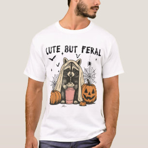 Camiseta Mas Café de Guaxinim Feral de Halloween Assustador