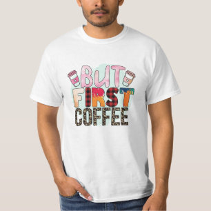 Camiseta Mas Primeiro Café Cute Leopard Xadrez Gráfico Tee