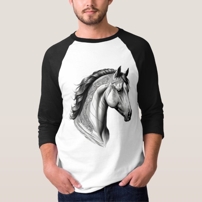 Camiseta Masc Básica Cavalo Manga Raglan 3/4 3D (Frente)