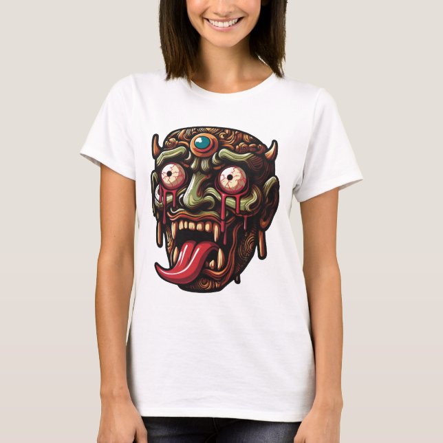 Camiseta Máscara Antiga Terrível com Expressões Spooky - (Frente)