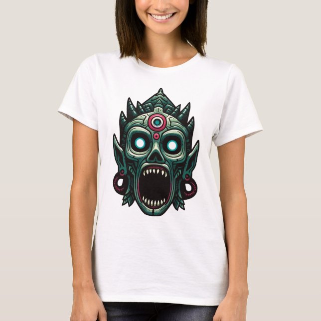 Camiseta Máscara Antiga Terrível com Expressões Spooky - (Frente)