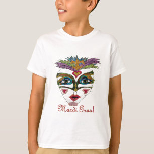 Camiseta Máscara Colorida Mardi Gras Glitter Feather