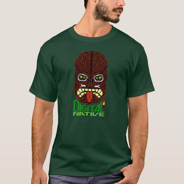 Camiseta Máscara de 8 bits nativa do insular de Tiki da (Frente)