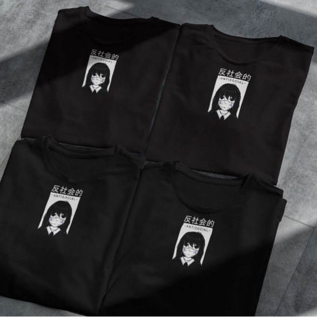 Camiseta Máscara de Anime Anti-Social Girl (Criador carregado)