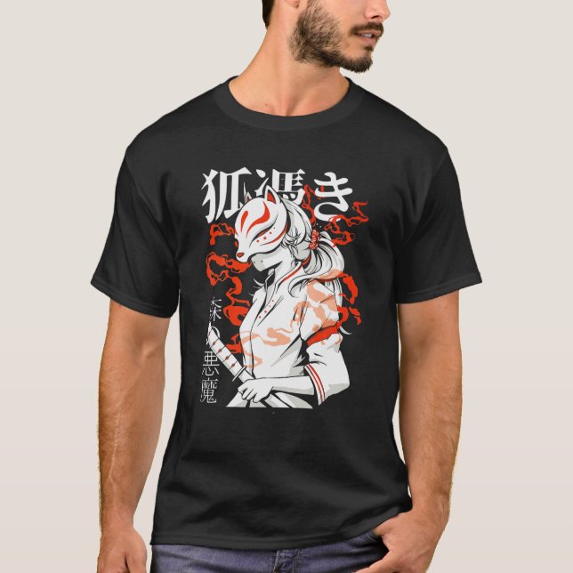 Camiseta Máscara de anime estética japonesa Kawaii Kitsune (Frente)