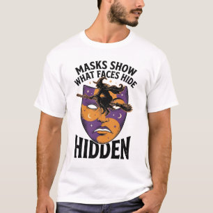 Camiseta Máscara de Bruxa Vintage Ilusão de Rosto de Hallow