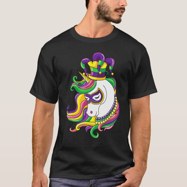 Camiseta Máscara de Carnaval Arco-íris de Bufão Unicórnio 1 (Frente)