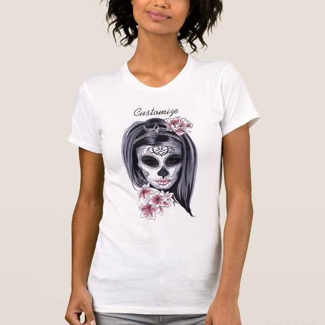 Camiseta Máscara de Carnaval bonito crânio de mulher Thunde (Frente)