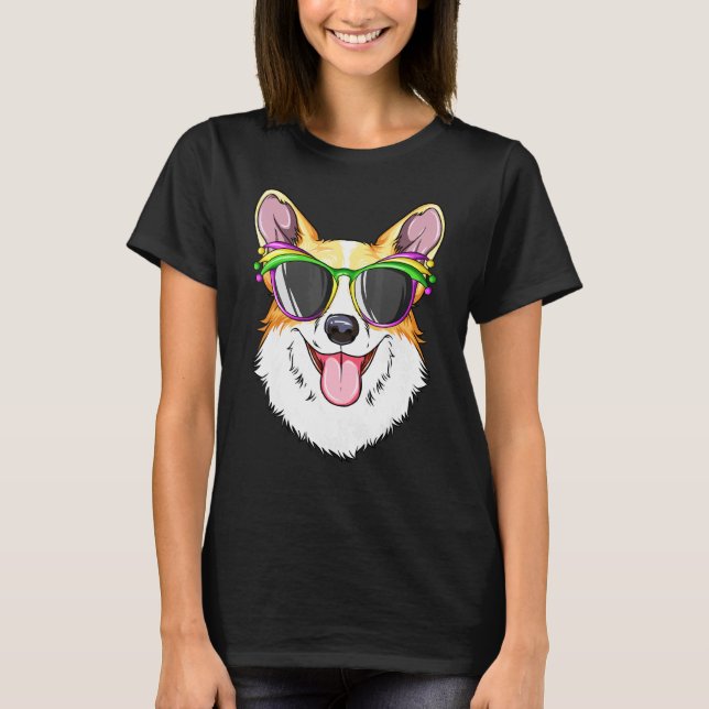 Camiseta Máscara de Carnaval Corgi Mardi Gras Corgi (Frente)