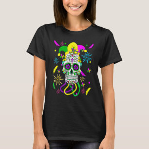 Camiseta Máscara de Carnaval de Açúcar Crânio Jester Hat Ma