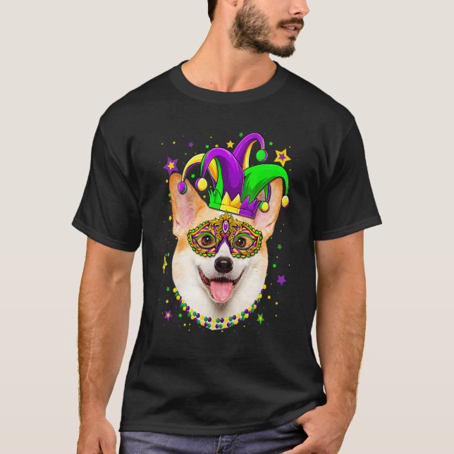 Camiseta Máscara de Contas de Corgi de Carnaval Engraçada M (Frente)