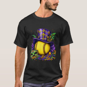 Camiseta Máscara de Contas de Softbol Mardi Gras Homens Mul