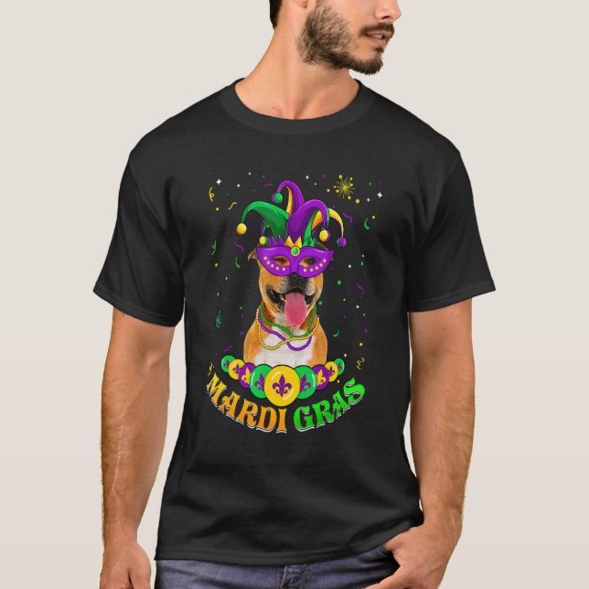 Camiseta Máscara de Contas para Pai de Cachorro Mãe de Pitb (Frente)