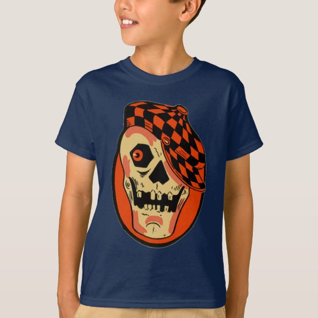 Camiseta Máscara de Esqueleto de Halloween Vintage (Frente)