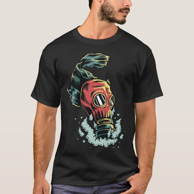 Camiseta Máscara de Gás de Visto de Peixes Poluentes (Frente)