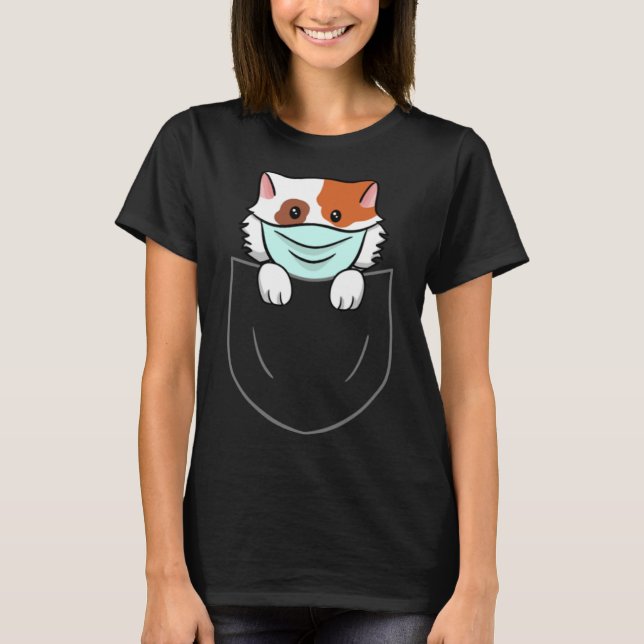 Camiseta Máscara De Gato No Peito De Bolso De Mama De Bolso (Frente)
