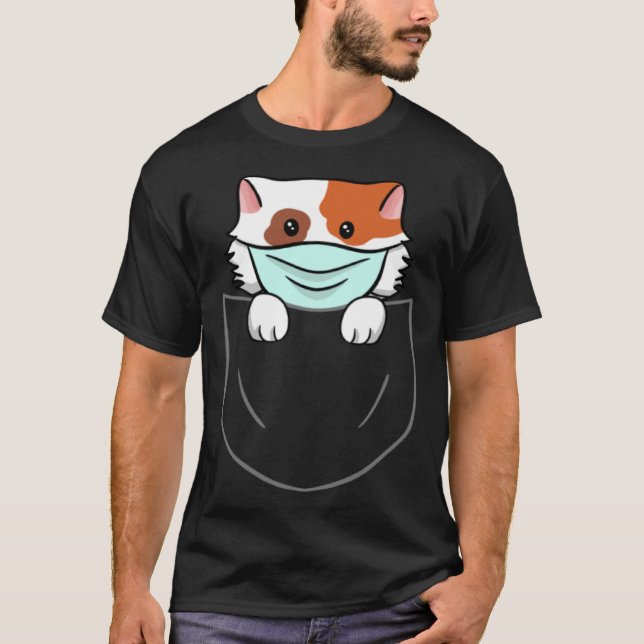 Camiseta Máscara De Gato No Peito De Bolso De Mama De Bolso (Frente)