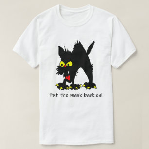 Camiseta Máscara de Gato Preto de Halloween Engraçada com C