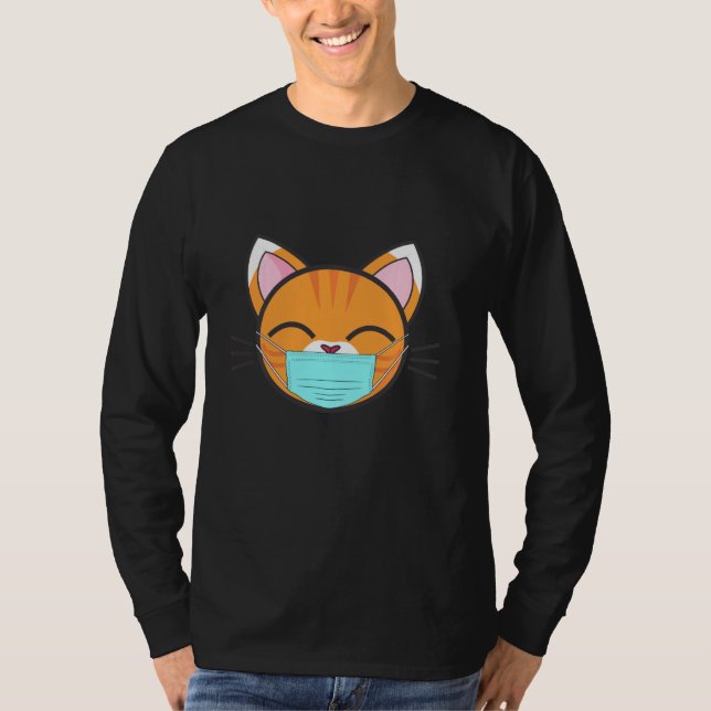 Camiseta Máscara de Gato Vestindo Rosto, Pet De Gatos Laran (Frente)