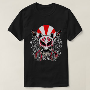 Camiseta Máscara de Kitsune com Katanas Cruzadas