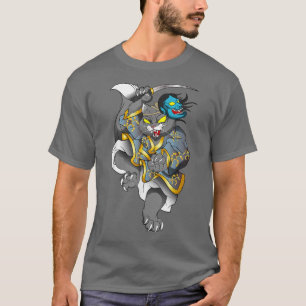 Camiseta Máscara de Ópera Samurai Cat Art Japonês (2)