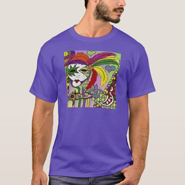 Camiseta Máscara de pena de Mardi Gras Psicodélica (Frente)