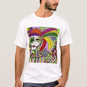 Camiseta Máscara de pena de Mardi Gras Psicodélica